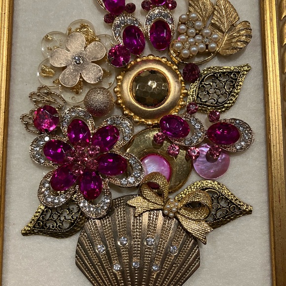FRAMED JEWELRY ART COLLAGE HANDMADE UNIQUE OOAK GIFT π IDEA. BRIGHT GOLD FRAME - Picture 11 of 13
